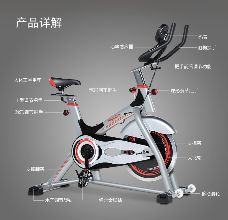 英派斯JC300动感单车家用室内健身器材脚踏自行车超静音减肥运动(图13)