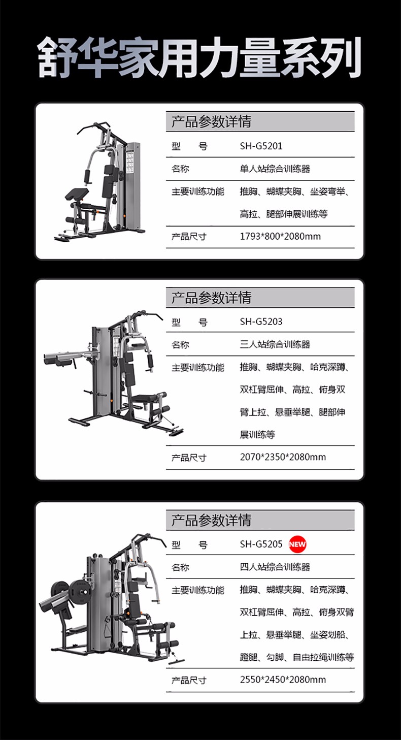 舒华 综合训练器多功能力量器械家用健身器材健身房组合机 黑色(图1)