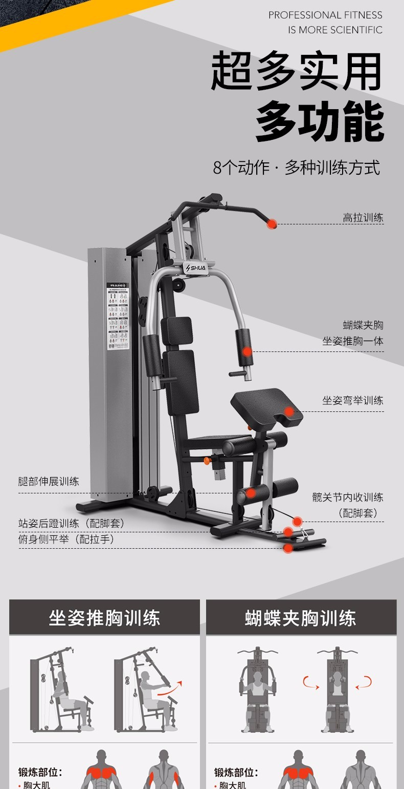 舒华 综合训练器多功能力量器械家用健身器材健身房组合机 黑色(图2)