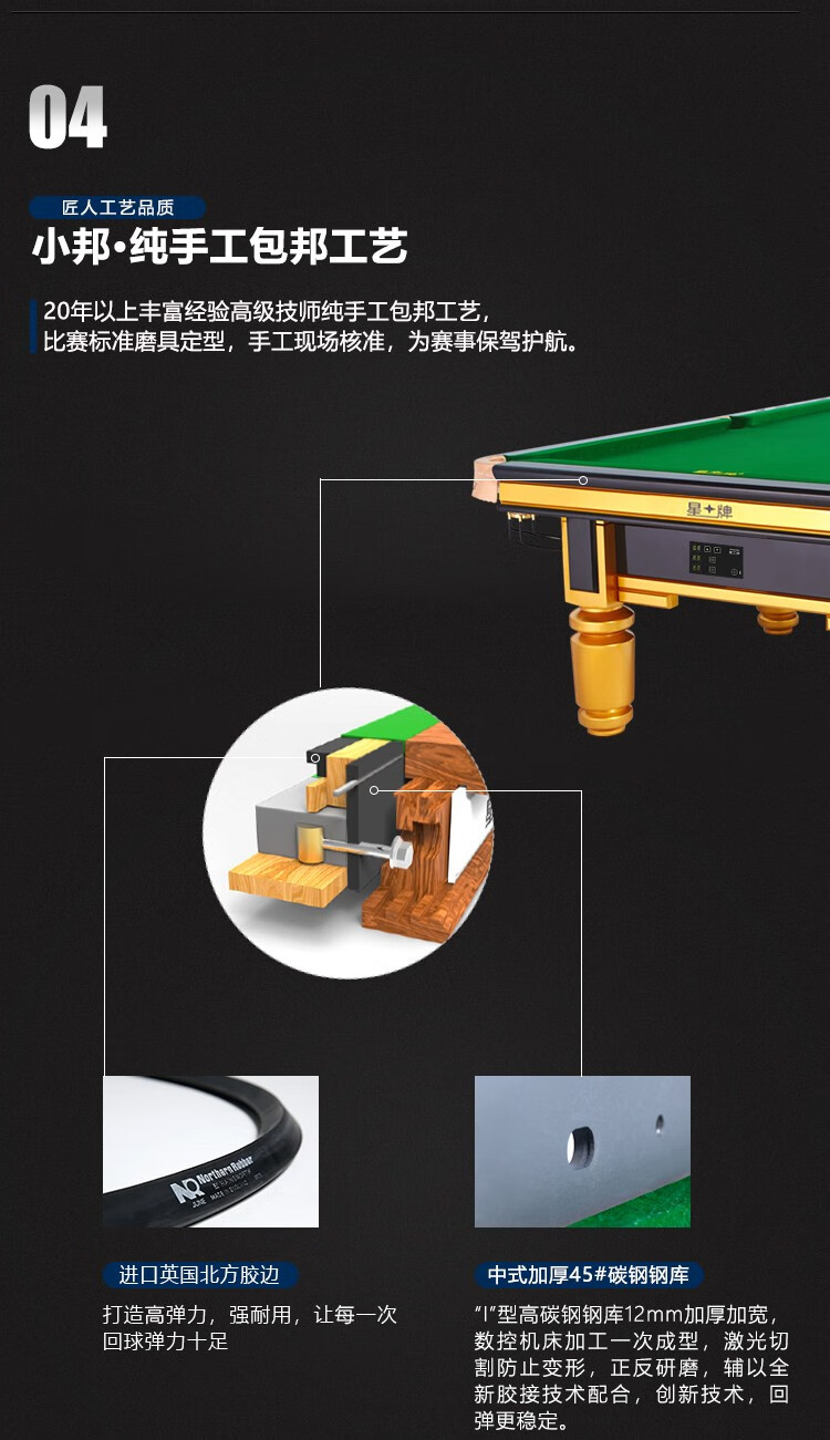 星牌（XING PAI）台球桌标准桌球台金腿世锦赛指定中式黑八家用球房俱乐部XW110-9A(图7)