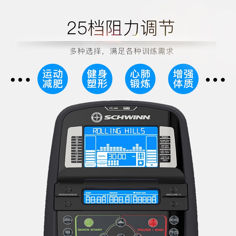 Schwinn十字星椭圆机家用电磁控静音太空漫步机健身房器材椭圆仪