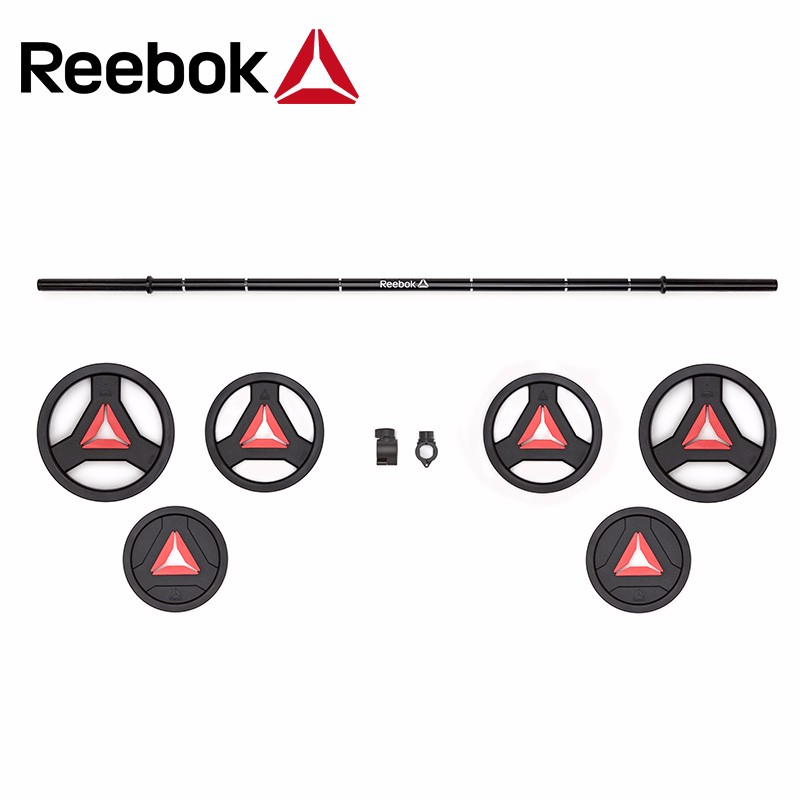 Reebok锐步杠铃杠家用健身器材包胶杠铃片男士举重配重20KG套装RSWT-16091