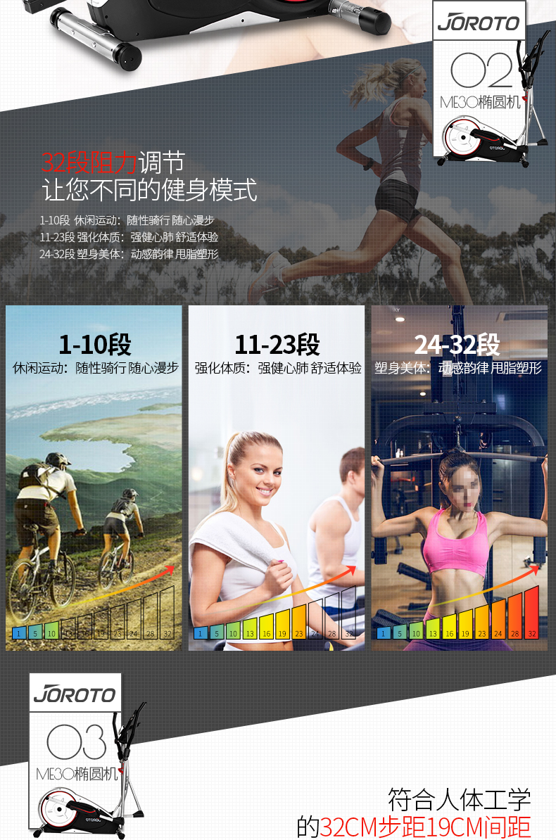 美国捷瑞特（JOROTO）椭圆机 静音电动磁控太空漫步机 家用健身器材ME30(图5)