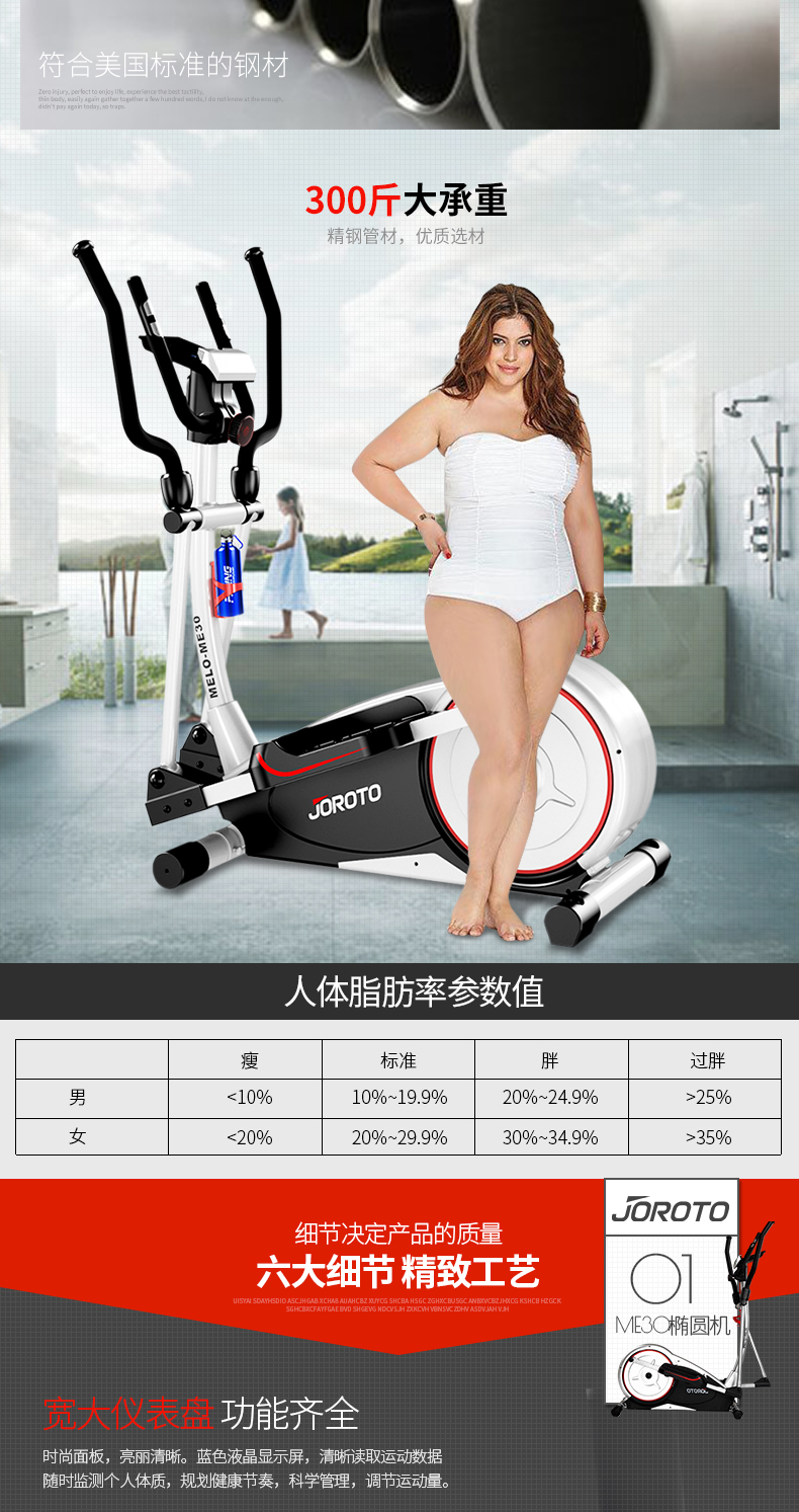 美国捷瑞特（JOROTO）椭圆机 静音电动磁控太空漫步机 家用健身器材ME30(图10)