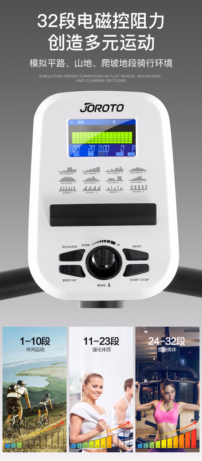 美国捷瑞特（JOROTO）健身车 商用静音电磁控动感单车MH20(图9)