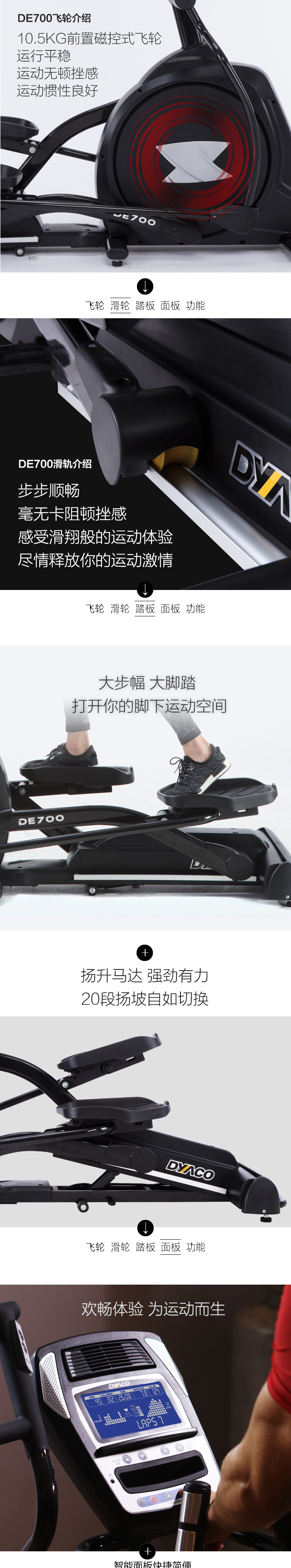 DYACO岱宇DE700进口扬坡椭圆机家用健身磁控静音太空漫步机椭圆仪(图6)