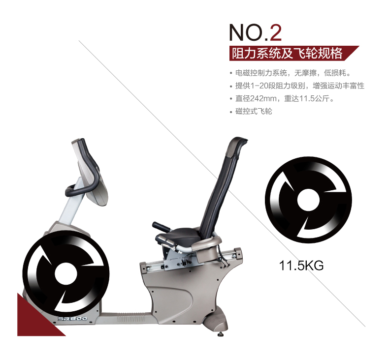 DYACO岱宇SR800进口商用有氧磁控卧式健身车健身房静音单车脚踏车(图8)