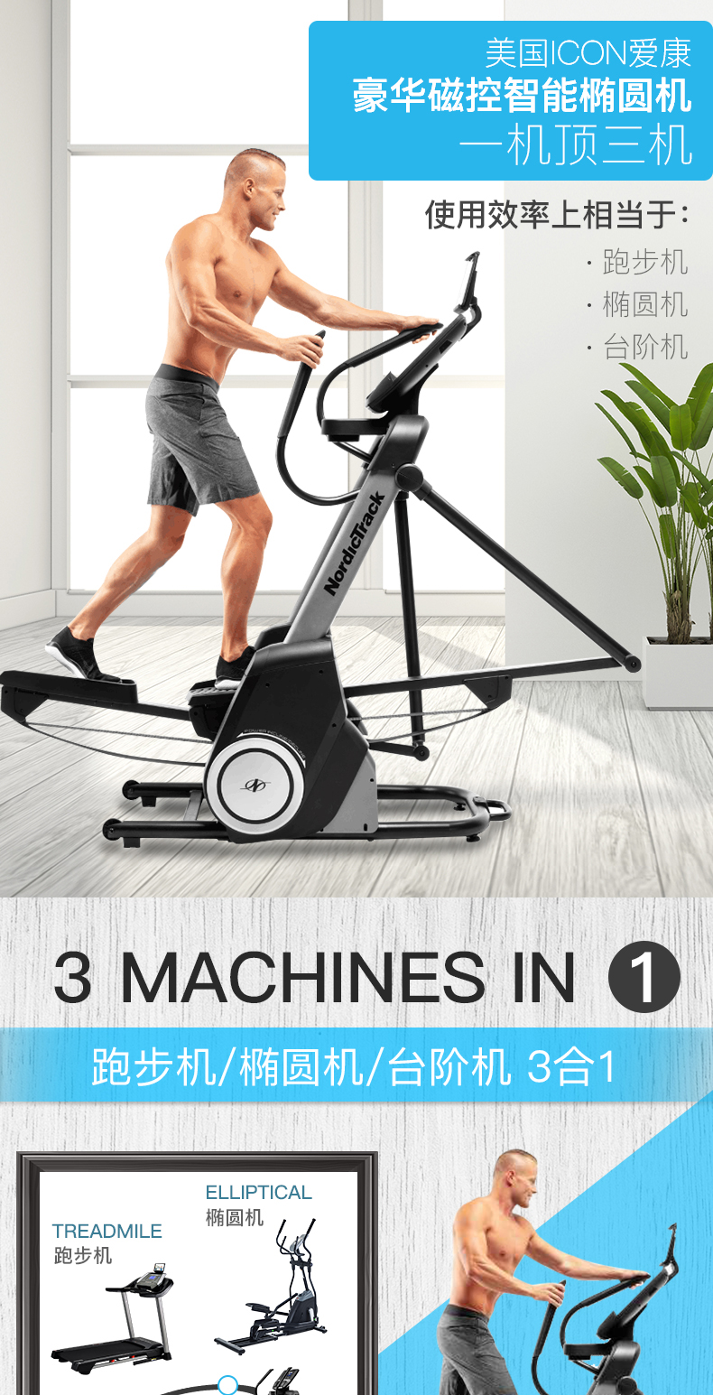 美国icon爱康家用减震静音椭圆机室内健身房商用太空漫步机FS7i(图2)
