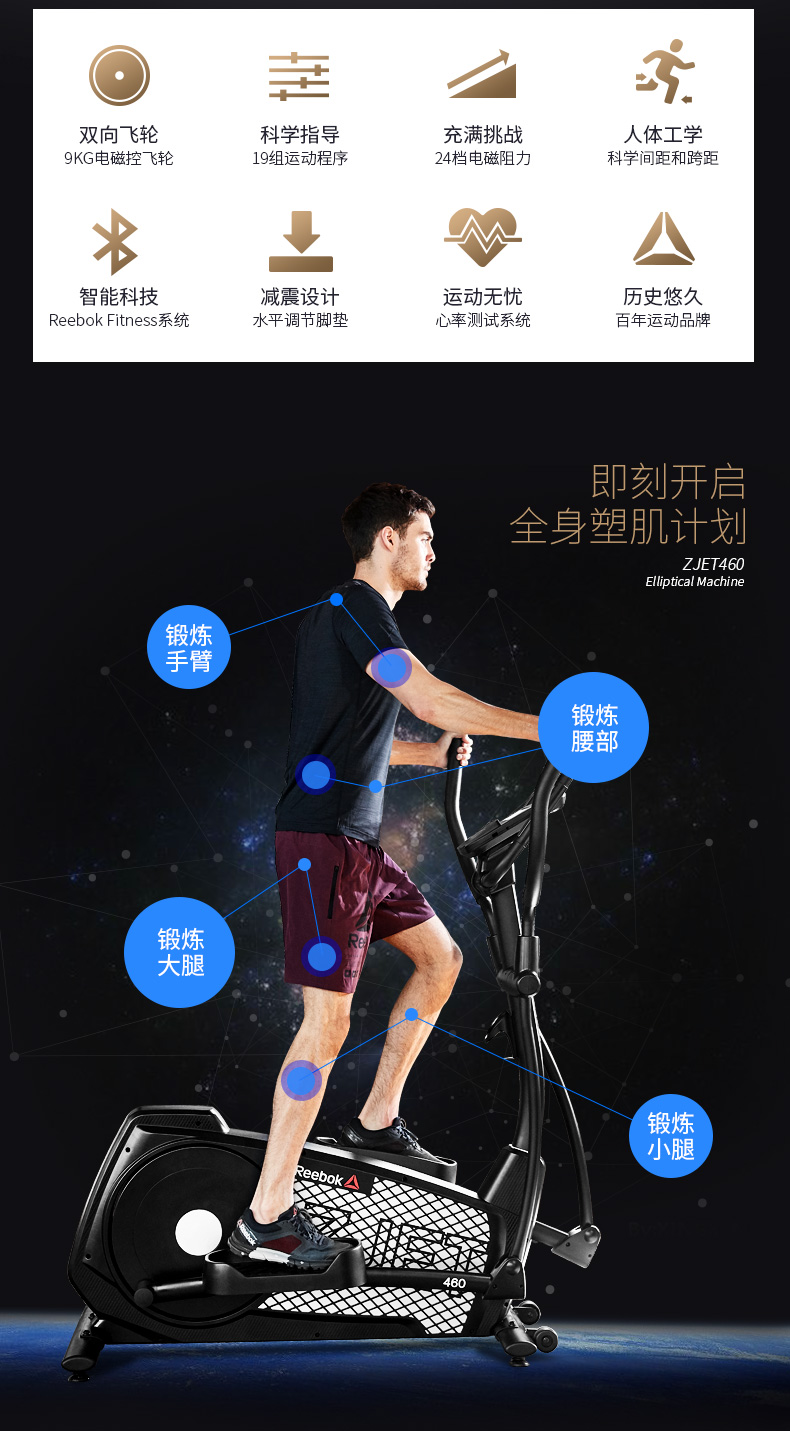 Reebok-锐步 ZJET460椭圆机家用健身器材静音室内小型太空漫步机(图2)