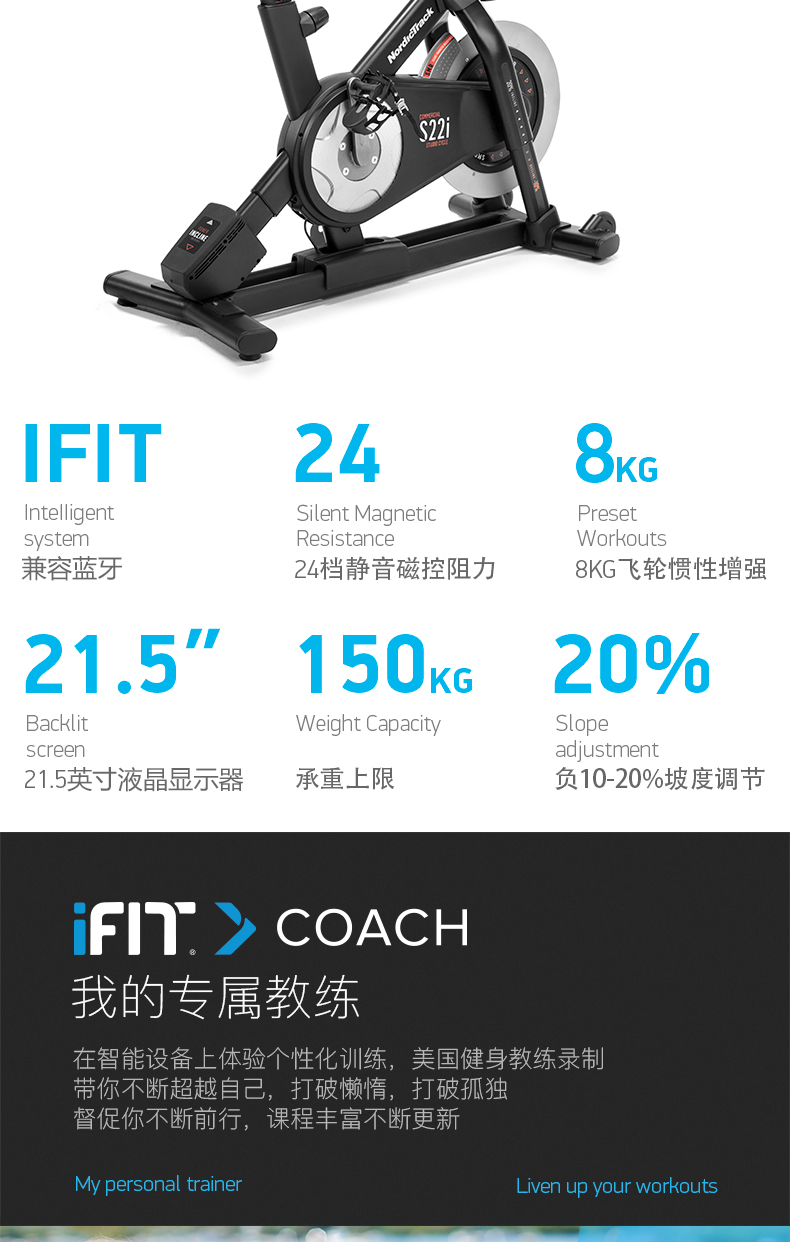 美国ICON爱康豪华家用燃脂健身动感单车室内静音磁控轻商用款S22i(图5)