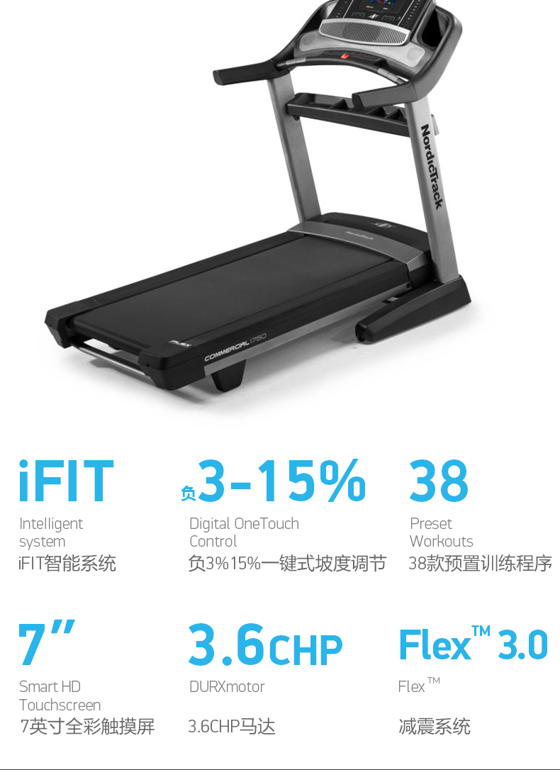 美国icon爱康家用全彩触屏减震静音多功能跑步机健身房专用1750(图4)