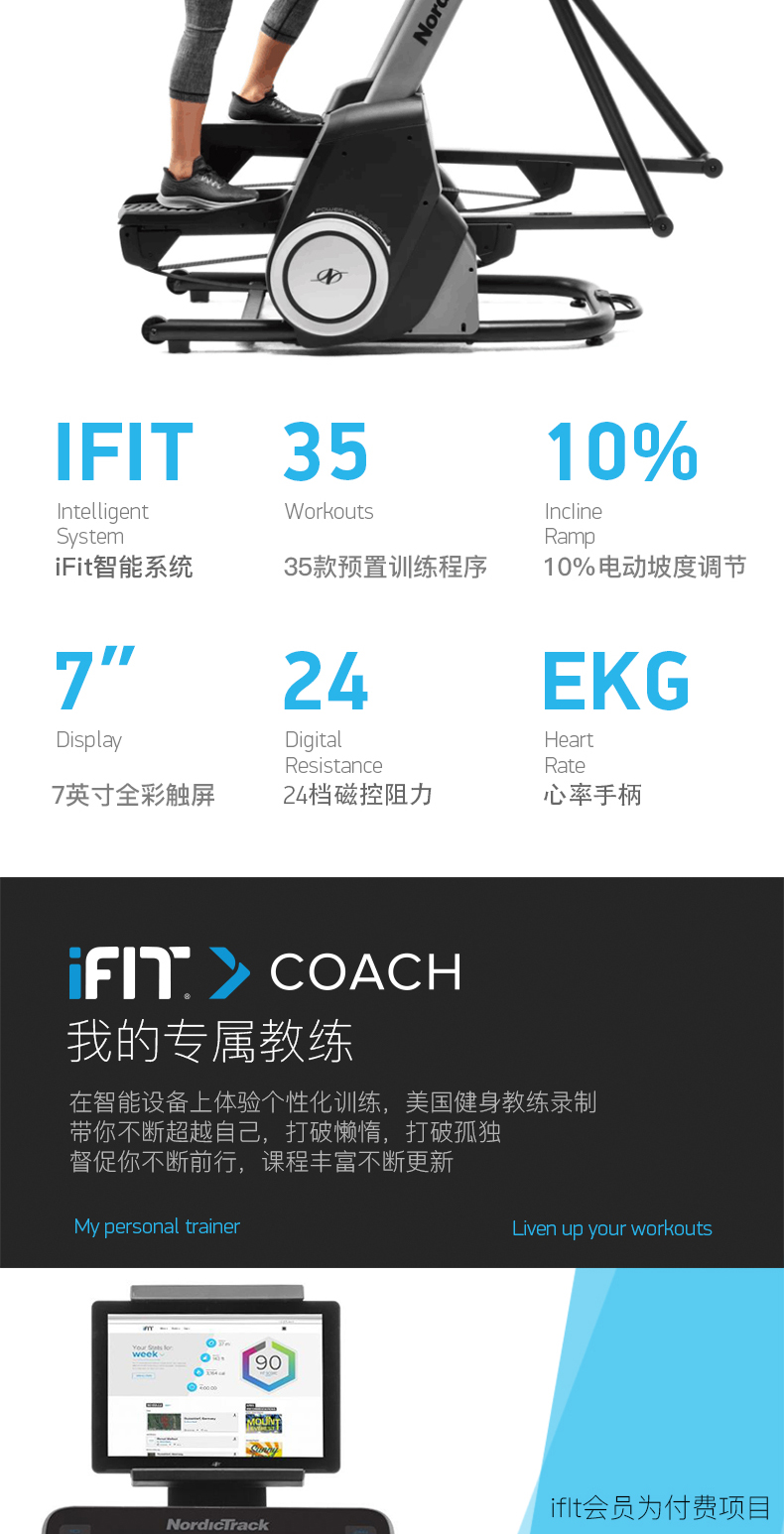 美国icon爱康家用减震静音椭圆机室内健身房商用太空漫步机FS7i(图4)