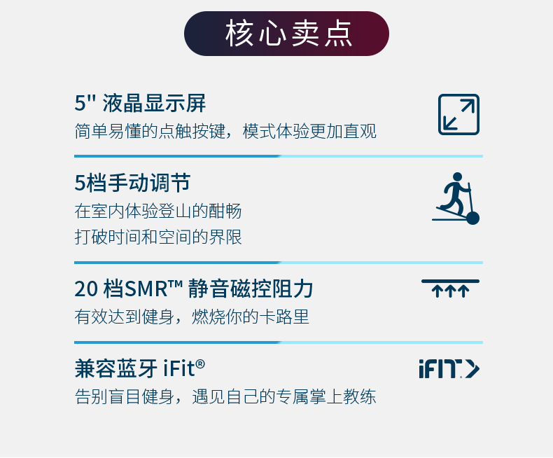 美国icon爱康家用健身静音椭圆机磁控可调坡度轻商用椭圆仪520E(图5)