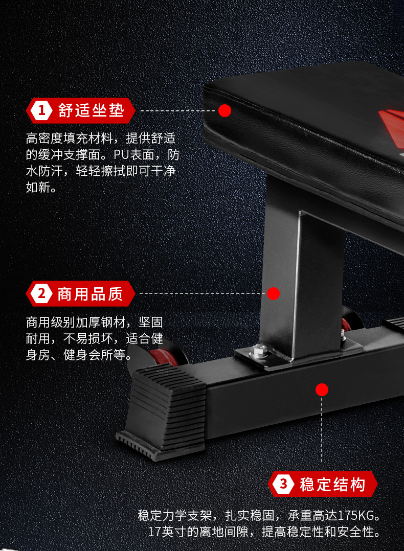 Reebok-锐步 专业商用健身房力量器材哑铃平凳哑铃训练平椅(图6)