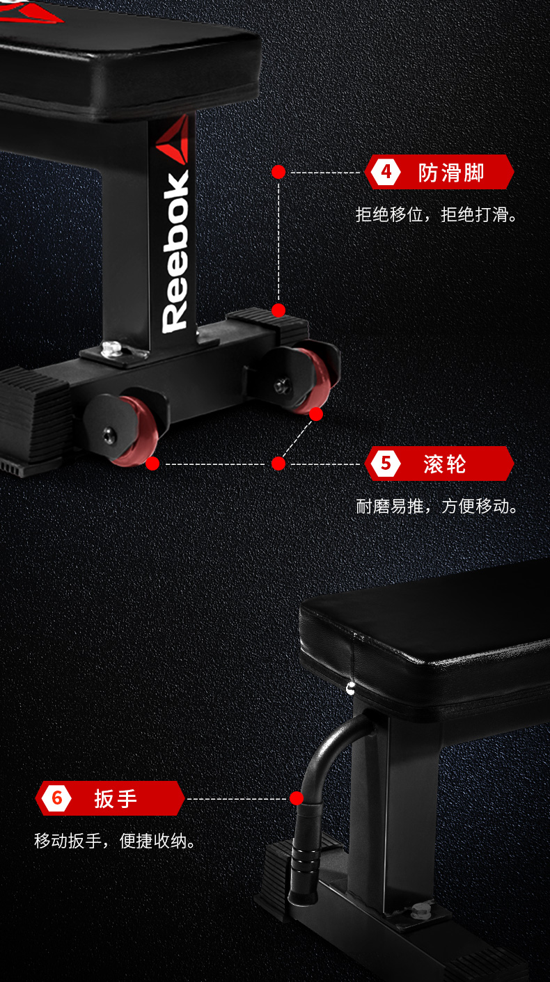 Reebok-锐步 专业商用健身房力量器材哑铃平凳哑铃训练平椅(图7)
