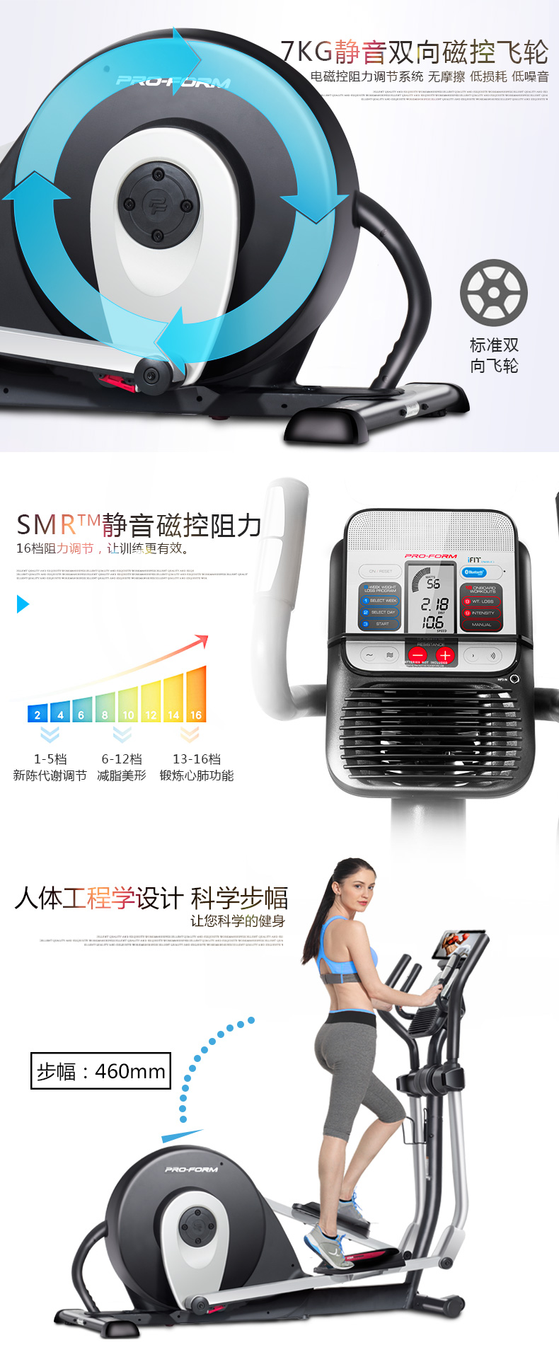 美国icon爱康家用健身静音椭圆机室内磁控可折叠商用漫步机405LE(图6)