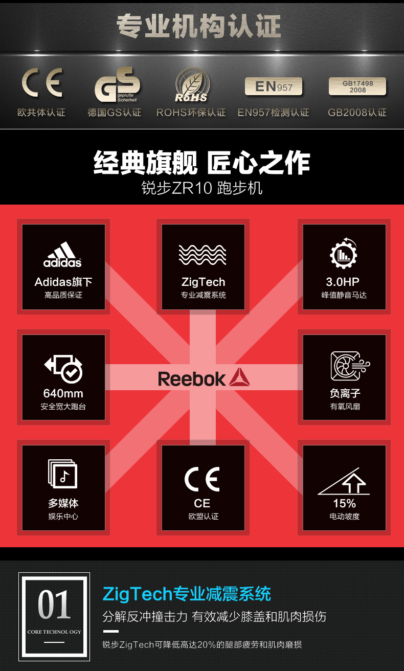 Reebok-锐步 ZR10跑步机家用款小型多功能可折叠智能减震健身器材(图3)
