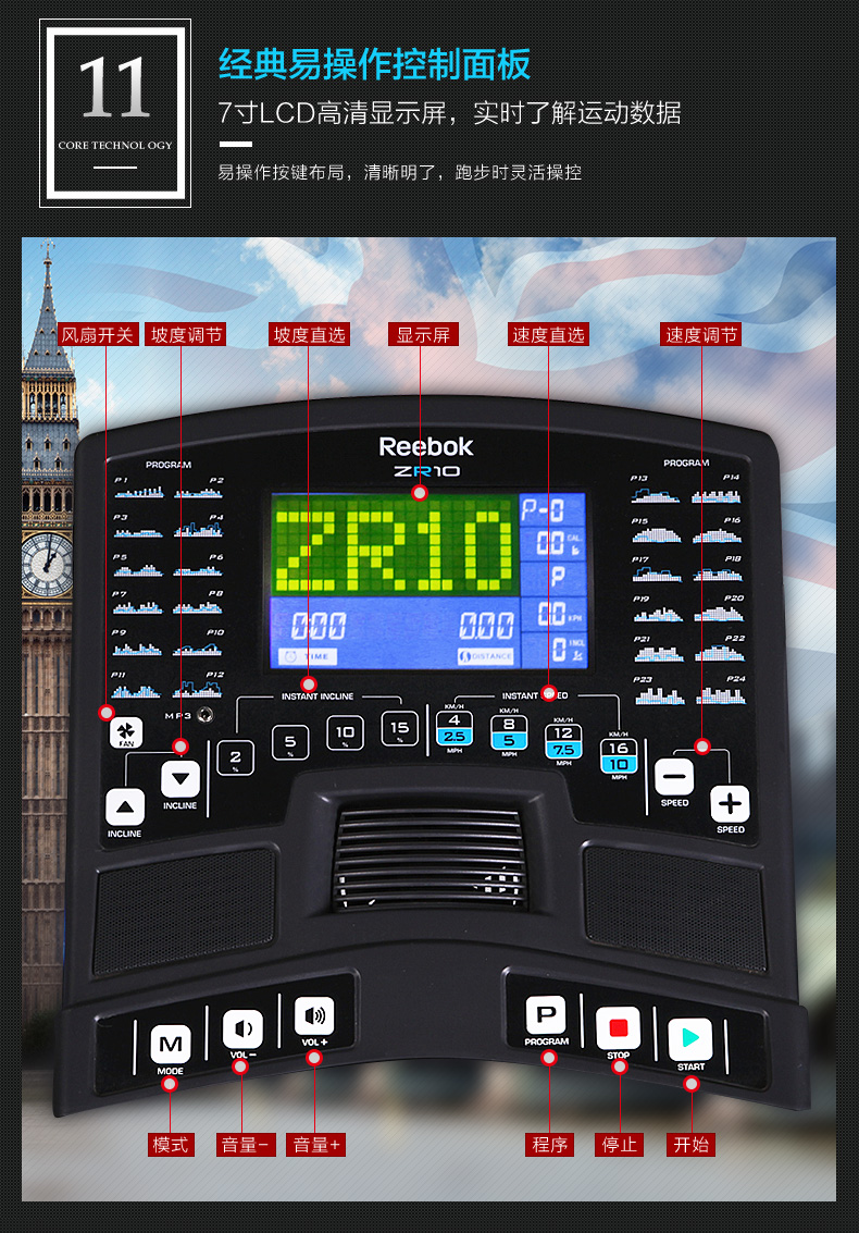Reebok-锐步 ZR10跑步机家用款小型多功能可折叠智能减震健身器材(图12)