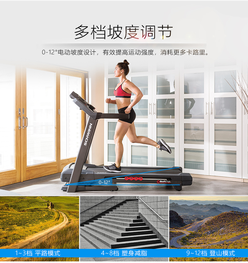 Schwinn十字星跑步机家用小型超静音可折叠款室内健身房运动器材(图11)