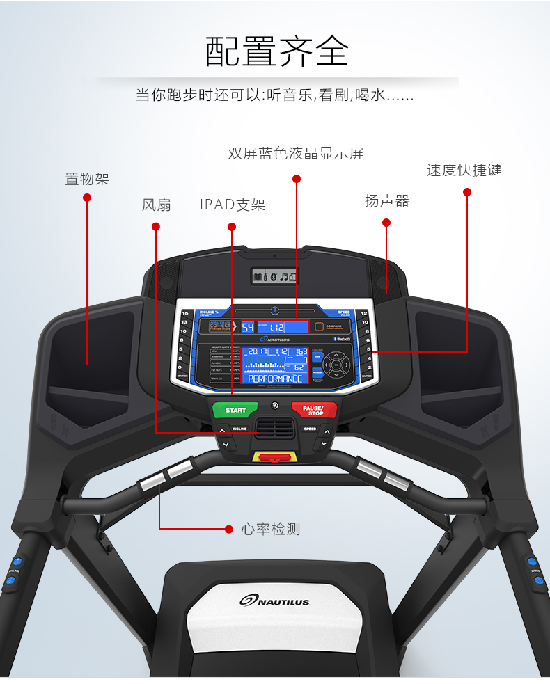 美国Nautilus诺德士跑步机家用款小型高端静音电动折叠健身房专用(图16)