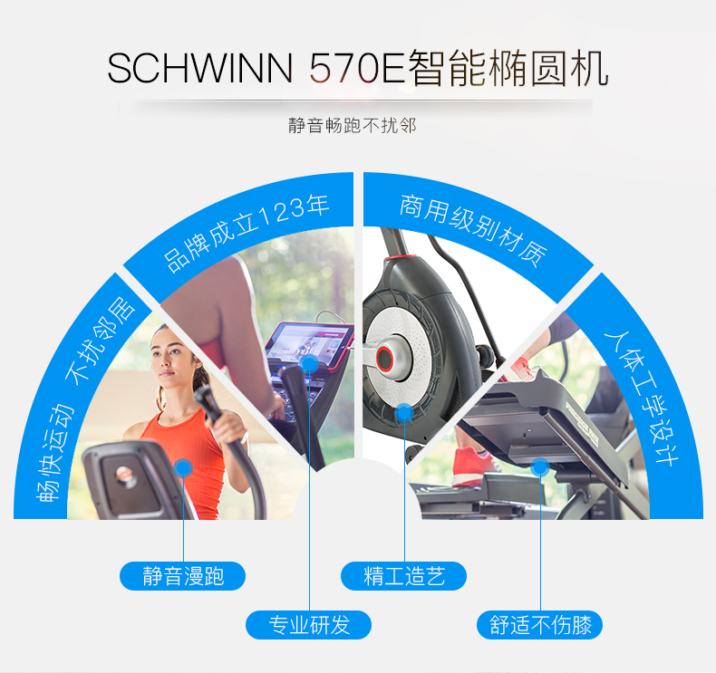 Schwinn十字星椭圆机家用电磁控静音太空漫步机健身房器材椭圆仪(图6)