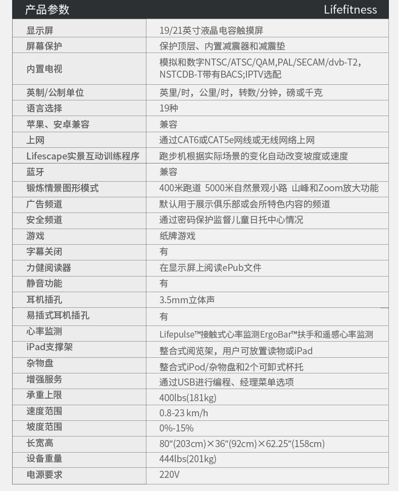 LifeFitness-力健美国原装进口跑步机家用款多功能减震静音白金俱乐部跑步机(图20)