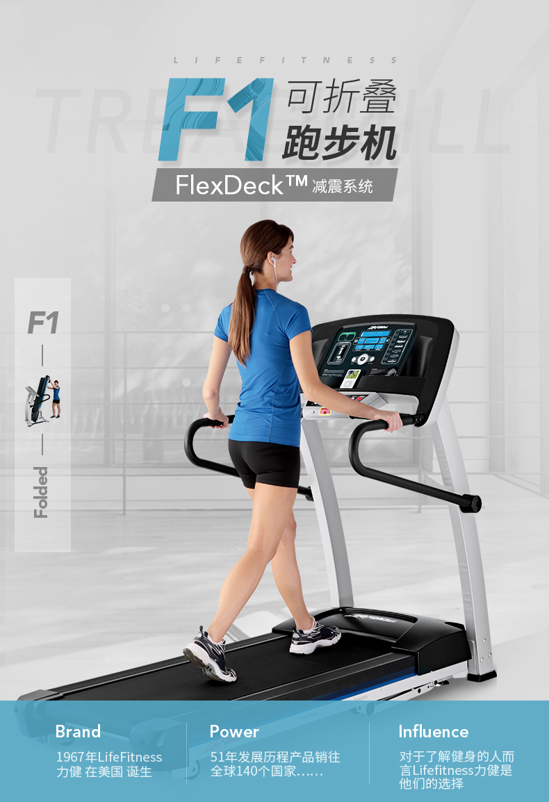 LifeFitness-力健进口跑步机健身器材家用多功能可折叠减震 F1(图2)