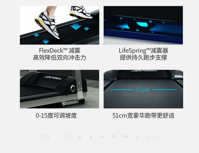 LifeFitness-力健进口跑步机健身器材家用多功能减震 T3-GC(图7)